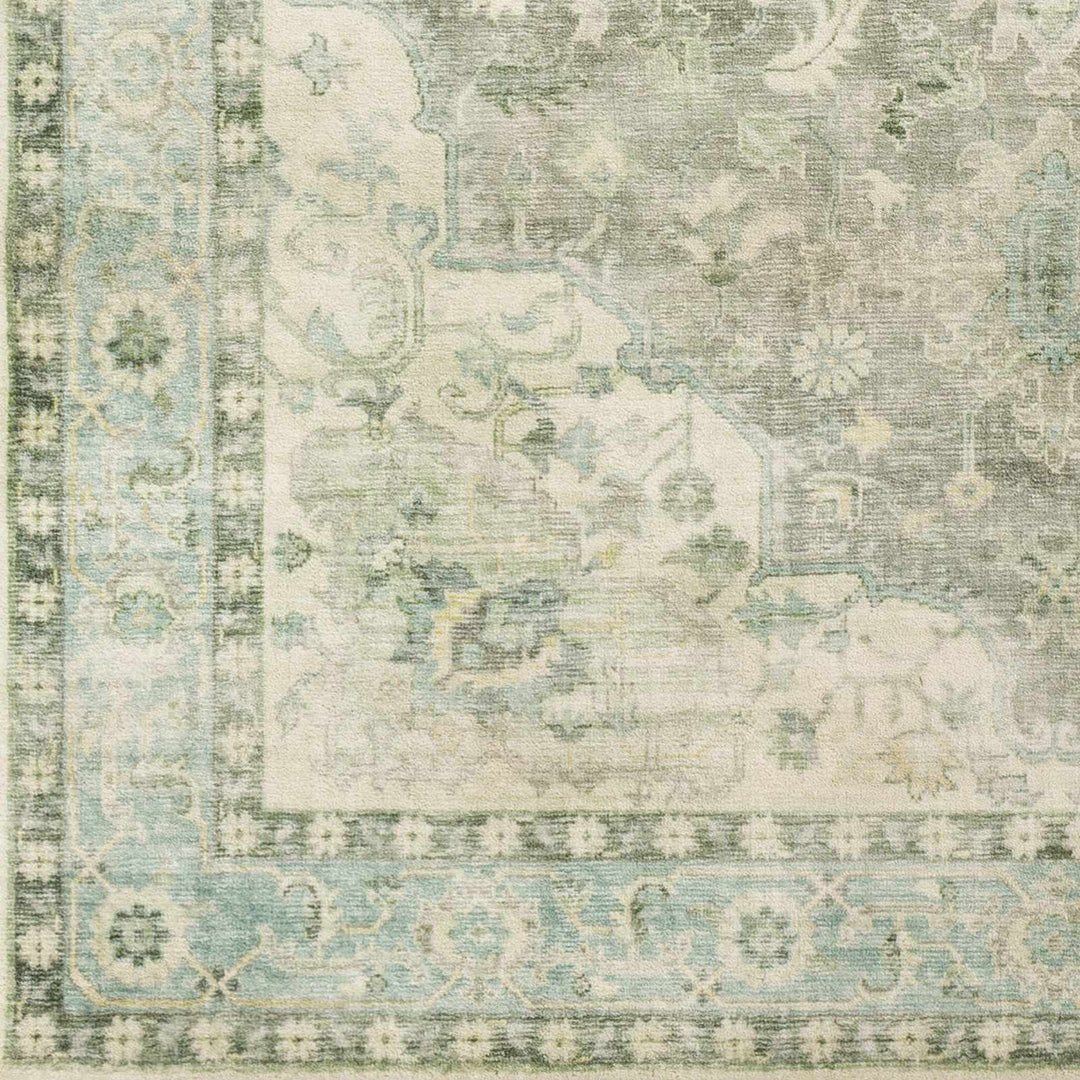Harrisdale Green And Ivory Traditional Medallion Design Area Rug