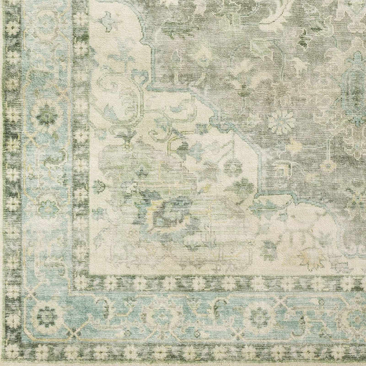 Harrisdale Green And Ivory Traditional Medallion Design Area Rug