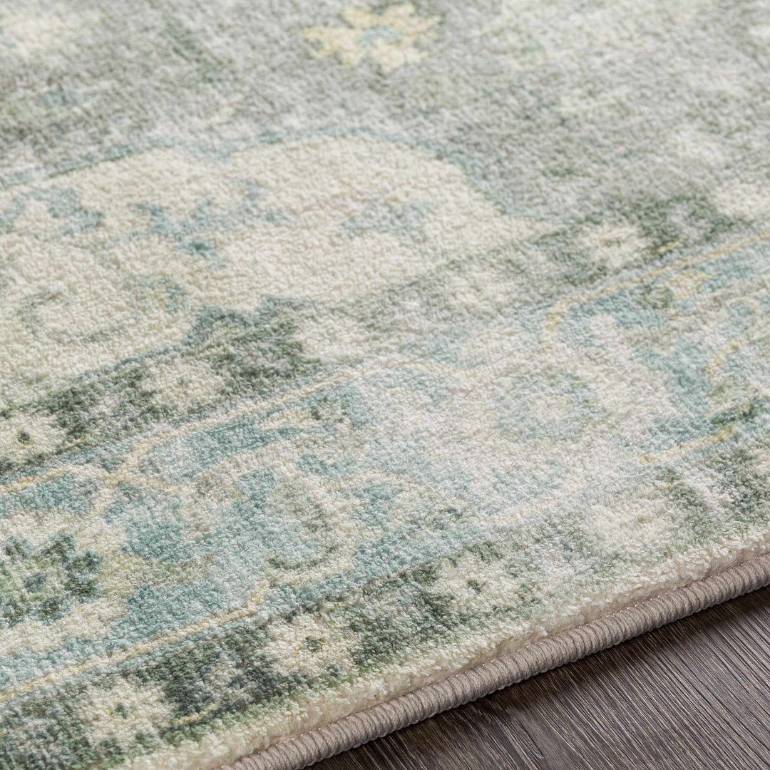 Harrisdale Green And Ivory Traditional Medallion Design Area Rug