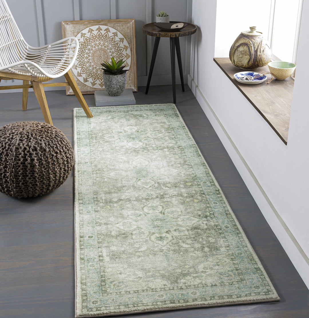 Harrisdale Green And Ivory Traditional Medallion Design Area Rug