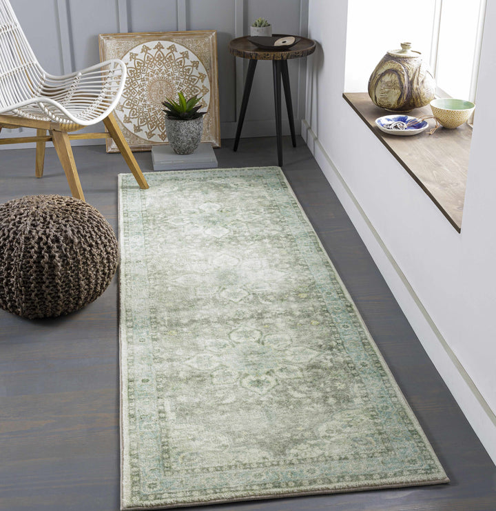 Harrisdale Green And Ivory Traditional Medallion Design Area Rug