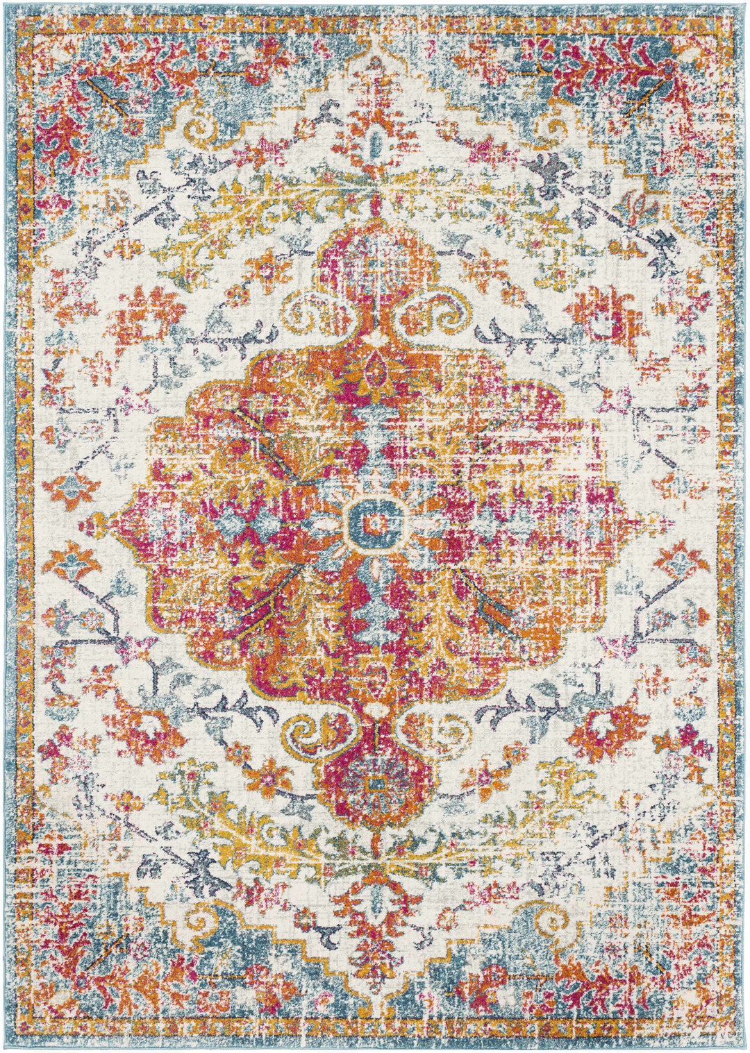Hosking Traditional Style Ivory And Teal Area Rug