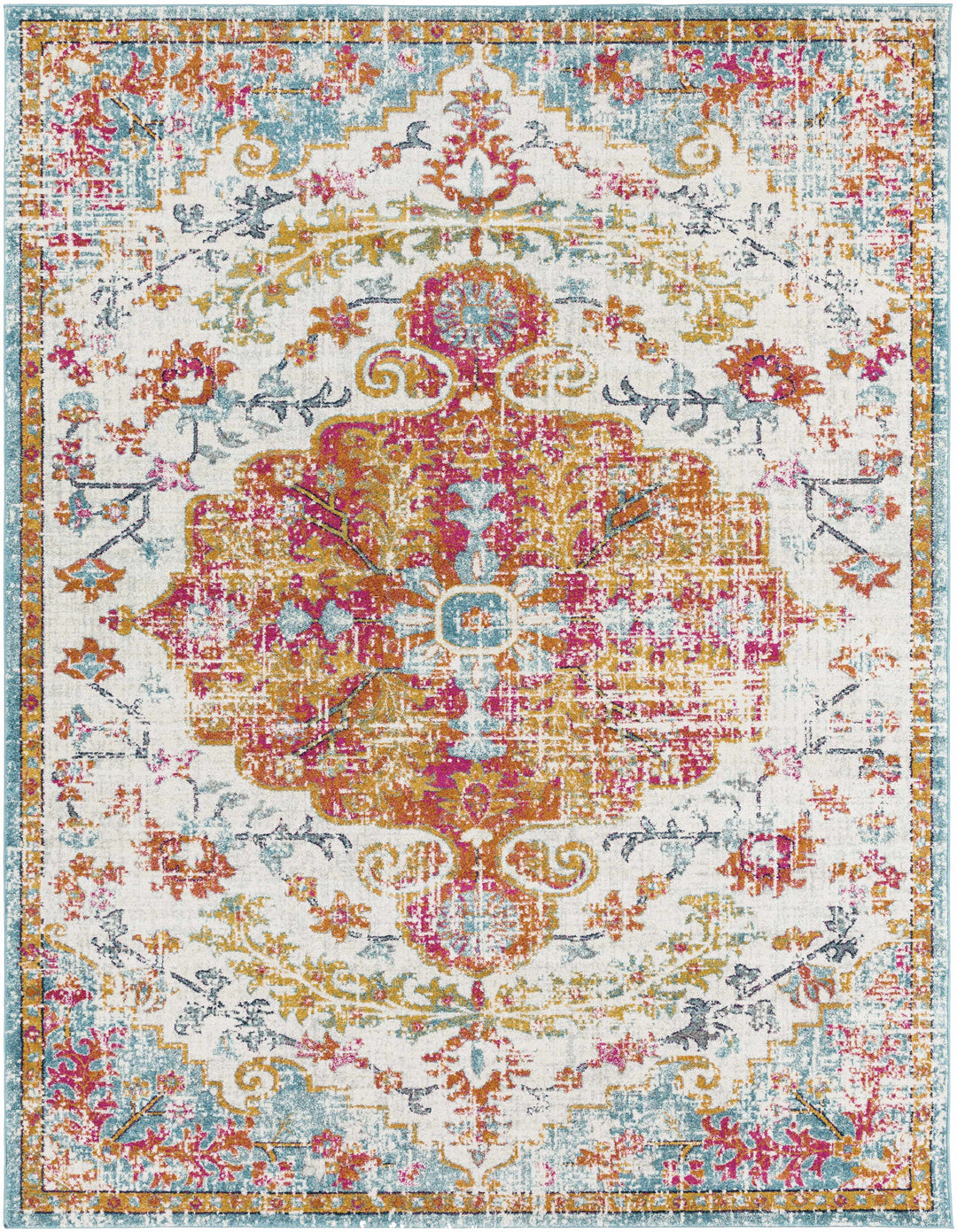 Hosking Traditional Style Ivory And Teal Area Rug
