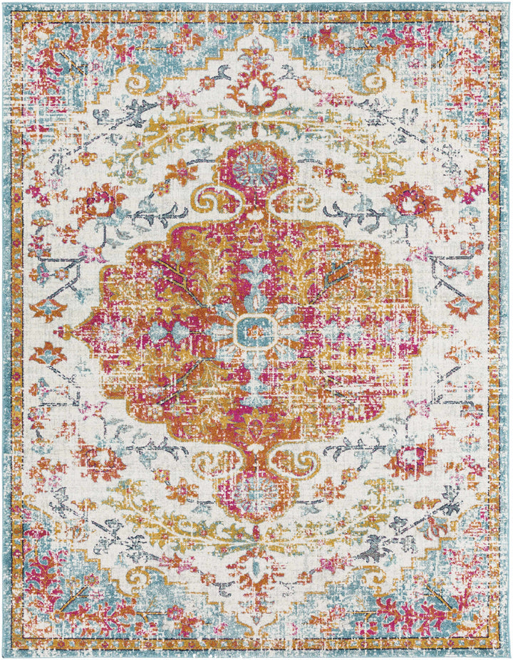 Hosking Traditional Style Ivory And Teal Area Rug