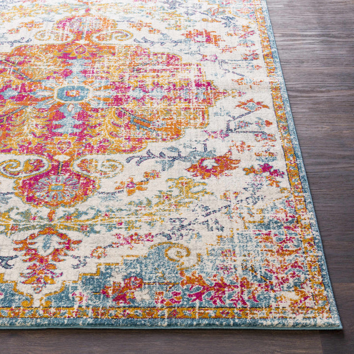 Hosking Traditional Style Ivory And Teal Area Rug