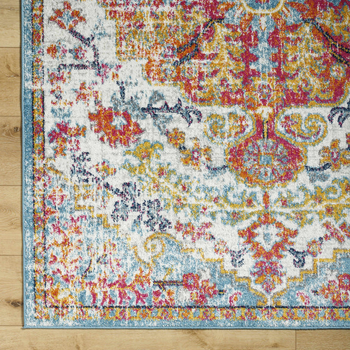 Hosking Traditional Style Ivory And Teal Area Rug