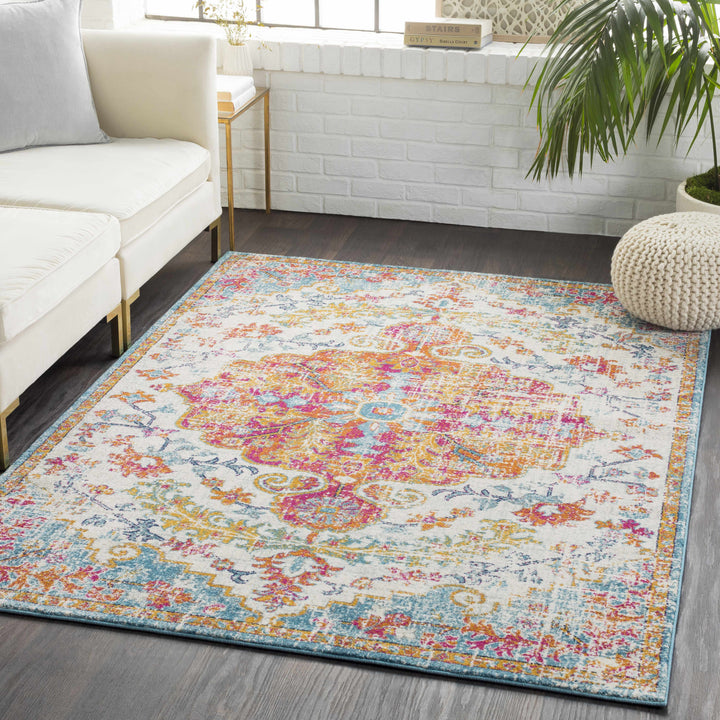 Hosking Traditional Style Ivory And Teal Area Rug