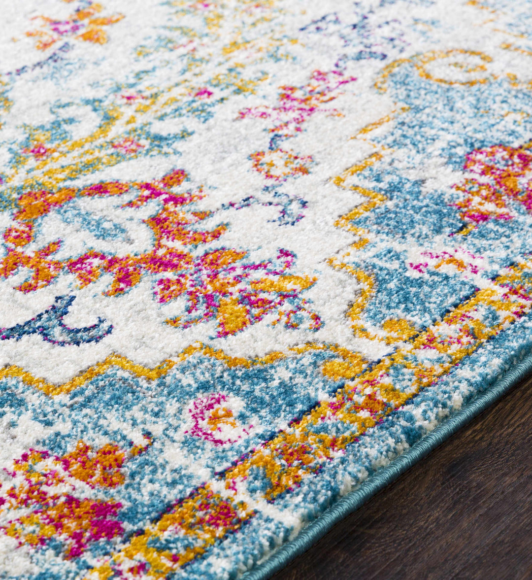 Hosking Traditional Style Ivory And Teal Area Rug