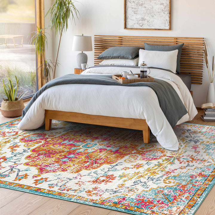 Hosking Traditional Style Ivory And Teal Area Rug