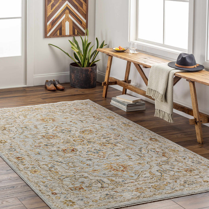 Traditional Heriz Gray Machine Made Rug
