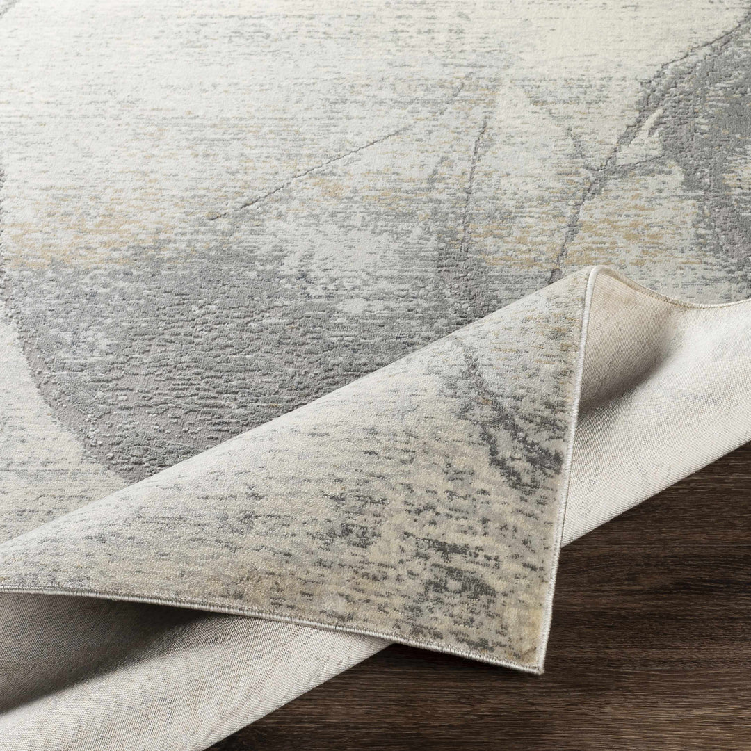 Contemporary Abstract Gray And Ivory Machine Woven Rug