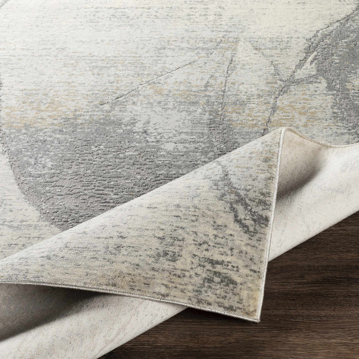 Contemporary Abstract Gray And Ivory Machine Woven Rug