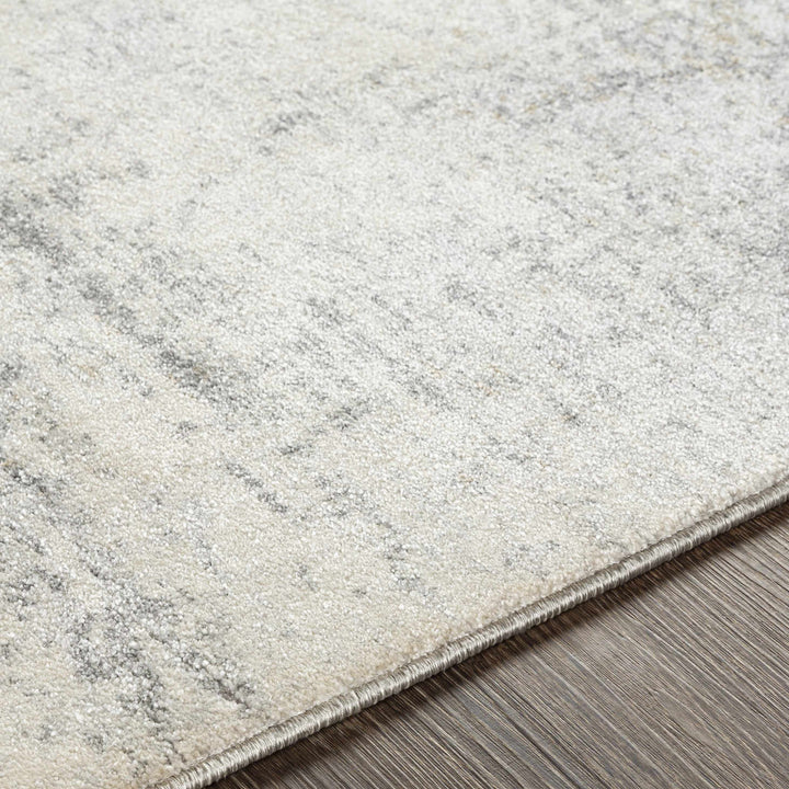 Contemporary Abstract Gray And Ivory Machine Woven Rug