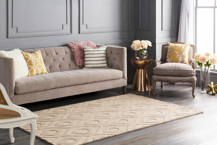 Hundred Modern Geometric Design Tan Hand Loom Area Rug