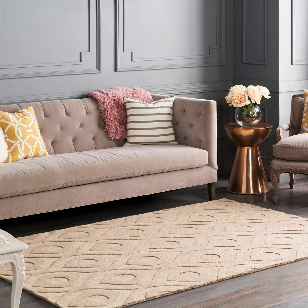 Hundred Modern Geometric Design Tan Hand Loom Area Rug