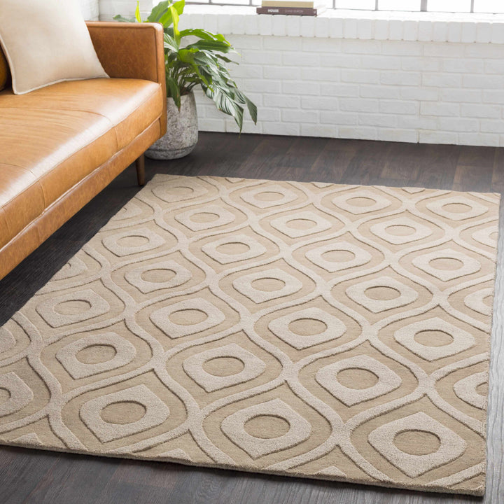 Hundred Modern Geometric Design Tan Hand Loom Area Rug