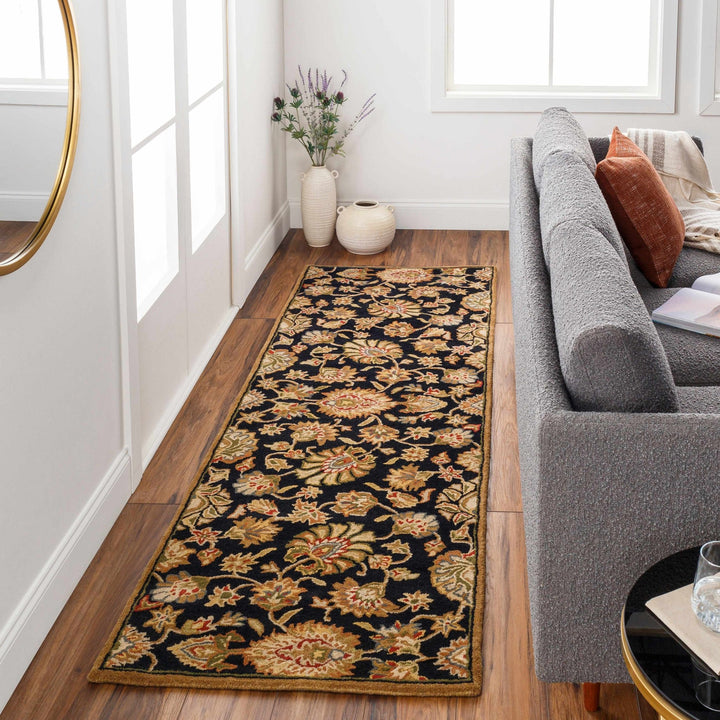 Huxley Traditional Floral Black And Beige Rug - The Rug Decor