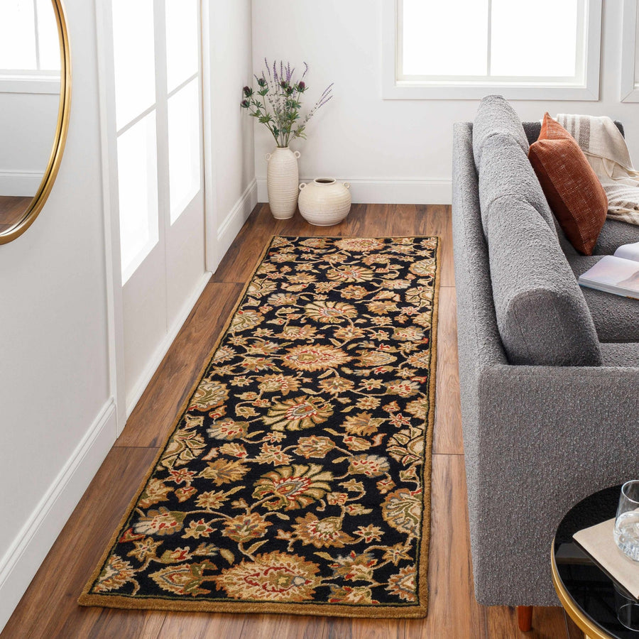 Huxley Traditional Floral Black And Beige Rug - The Rug Decor