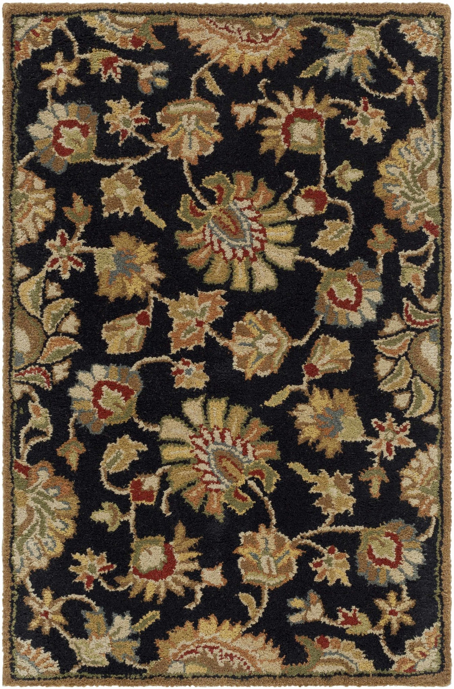 Huxley Traditional Floral Black And Beige Rug - The Rug Decor