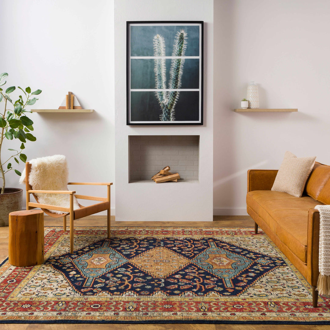 Hyrum Traditional Style Blue And Red Hand Knotted Rug