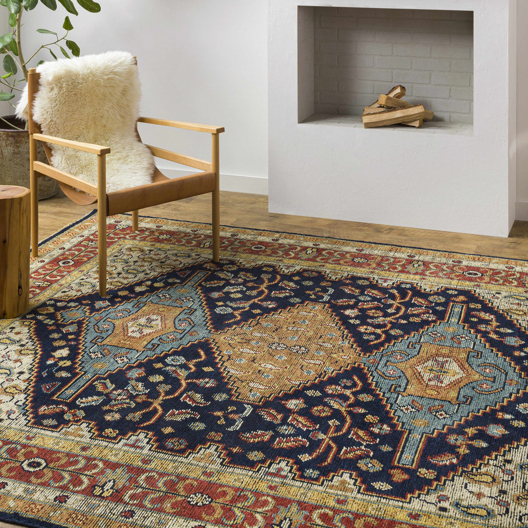 Hyrum Traditional Style Blue And Red Hand Knotted Rug