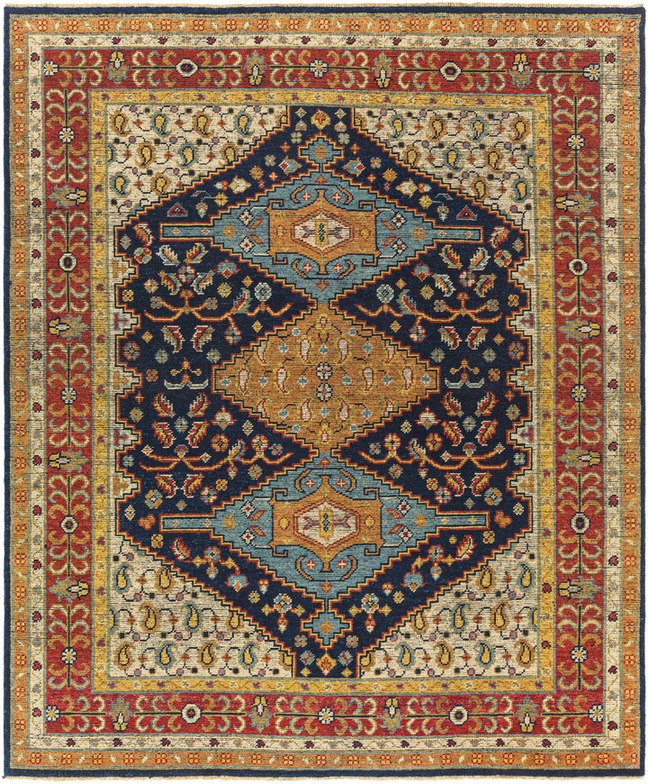 Hyrum Traditional Style Blue And Red Hand Knotted Rug - The Rug Decor