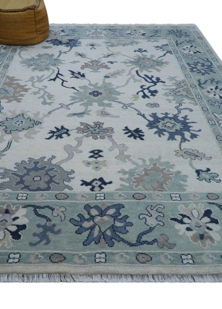 Idris Custom Made Modern Oushak Light Silver And Ivory Wool Area Rug - The Rug Decor
