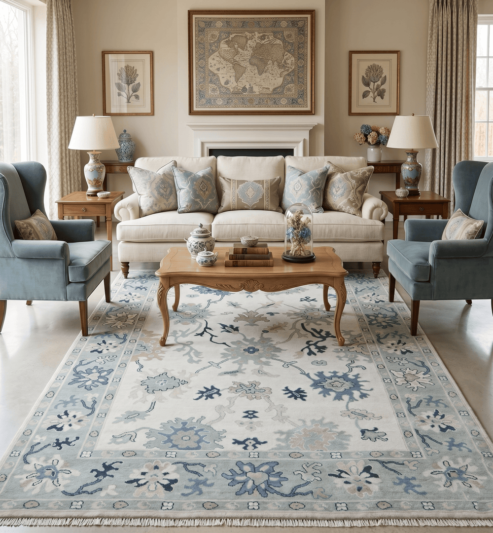 Idris Custom Made Modern Oushak Light Silver And Ivory Wool Area Rug - The Rug Decor