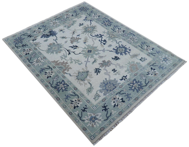 Idris Custom Made Modern Oushak Light Silver And Ivory Wool Area Rug - The Rug Decor