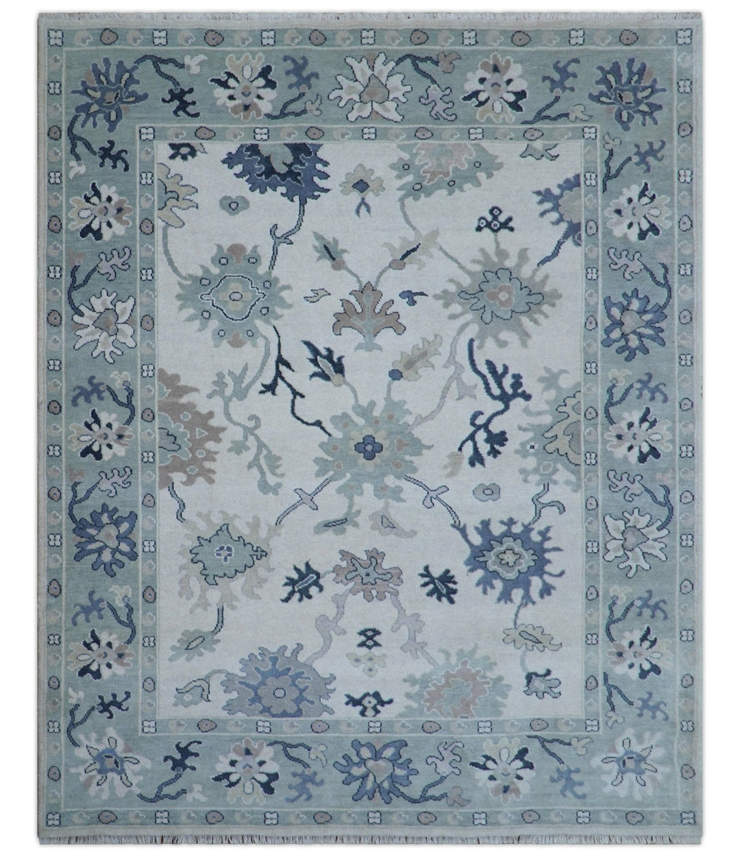 Idris Custom Made Modern Oushak Light Silver And Ivory Wool Area Rug - The Rug Decor