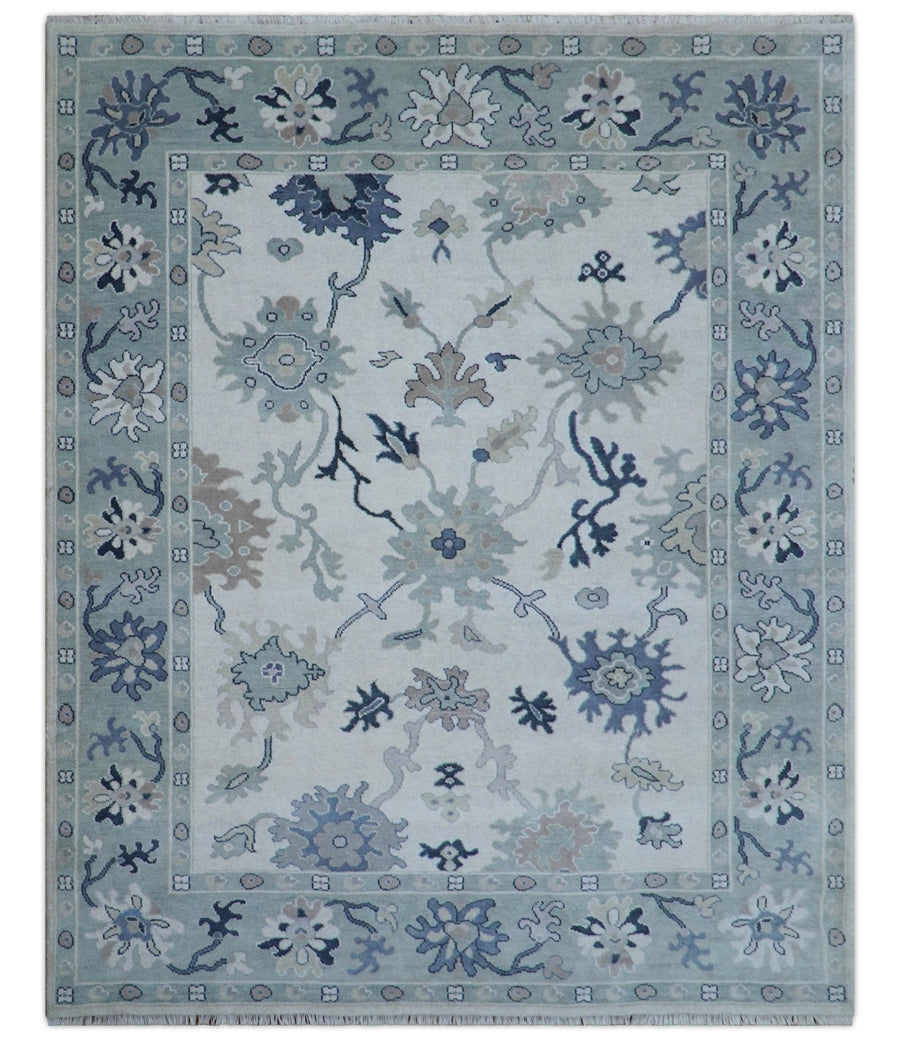 Idris Custom Made Modern Oushak Light Silver And Ivory Wool Area Rug - The Rug Decor