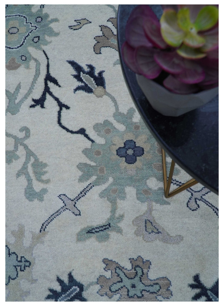 Idris Custom Made Modern Oushak Light Silver And Ivory Wool Area Rug - The Rug Decor