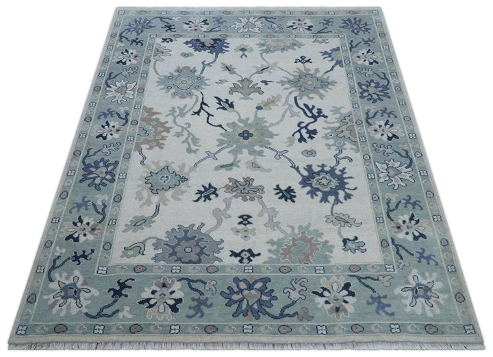 Idris Custom Made Modern Oushak Light Silver And Ivory Wool Area Rug - The Rug Decor