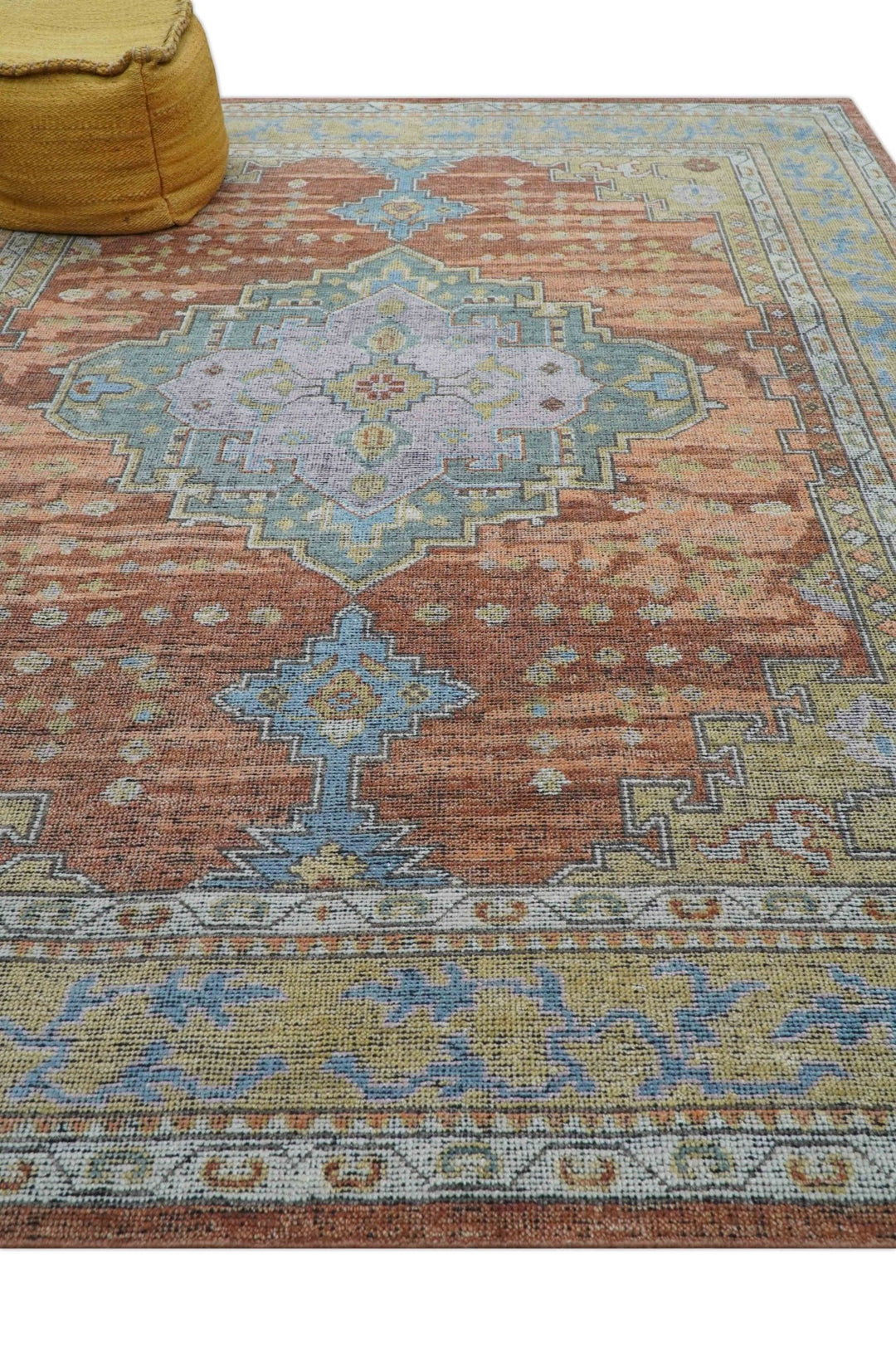 Idris Custom Made Peach, Rust And Beige Turkish Design Hand Knotted Wool Rug - The Rug Decor