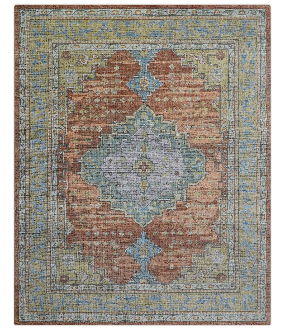 Idris Custom Made Peach, Rust And Beige Turkish Design Hand Knotted Wool Rug - The Rug Decor