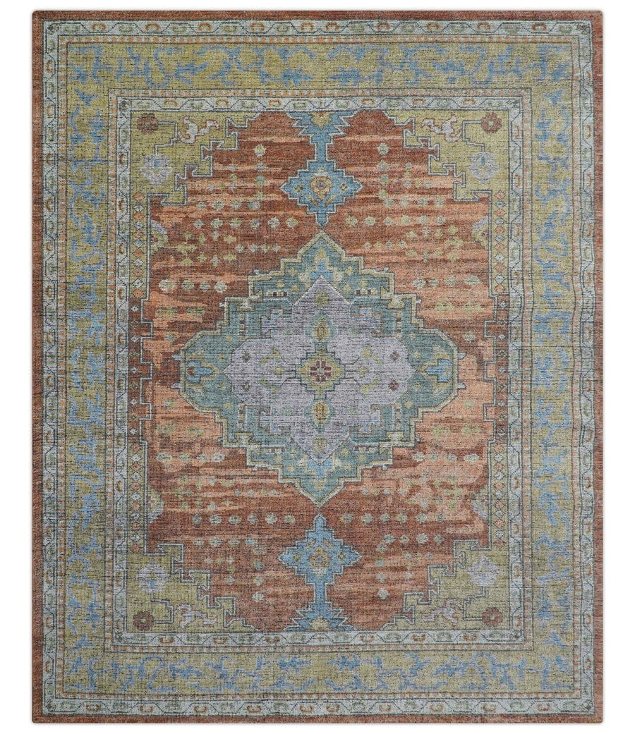 Idris Custom Made Peach, Rust And Beige Turkish Design Hand Knotted Wool Rug - The Rug Decor