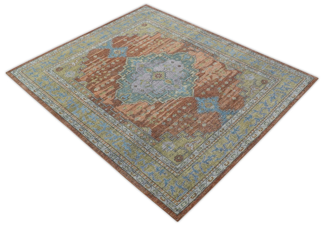 Idris Custom Made Peach, Rust And Beige Turkish Design Hand Knotted Wool Rug - The Rug Decor