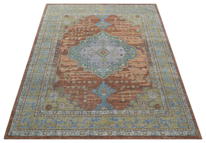 Idris Custom Made Peach, Rust And Beige Turkish Design Hand Knotted Wool Rug - The Rug Decor
