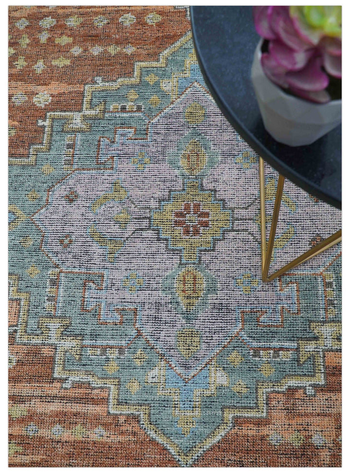 Idris Custom Made Peach, Rust And Beige Turkish Design Hand Knotted Wool Rug - The Rug Decor