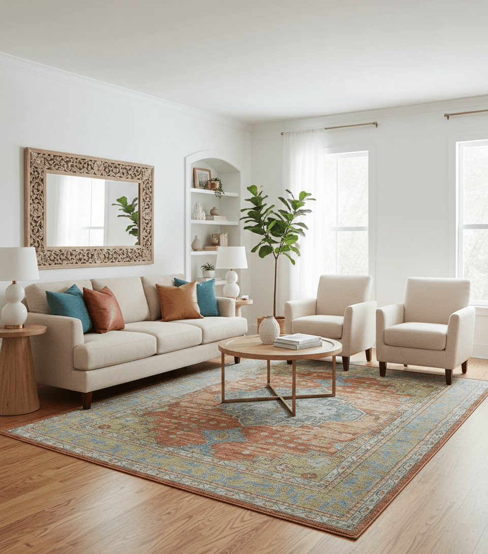 Idris Custom Made Peach, Rust And Beige Turkish Design Hand Knotted Wool Rug - The Rug Decor