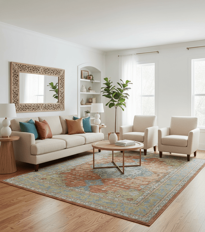 Idris Custom Made Peach, Rust And Beige Turkish Design Hand Knotted Wool Rug - The Rug Decor