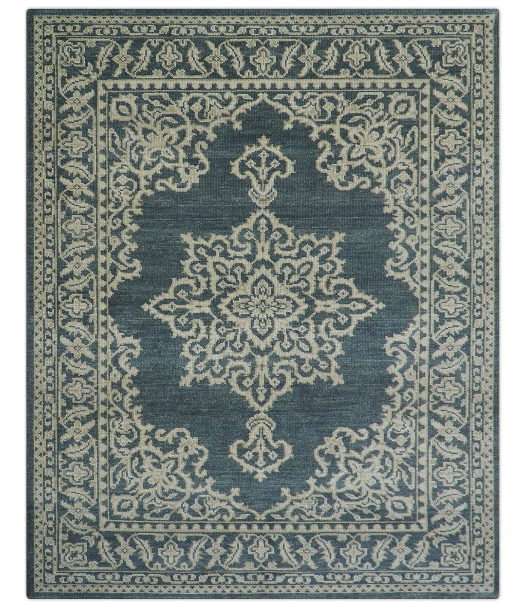 Idris Custom Made Turkish Design Gray And Ivory Hand Knotted Wool Rug - The Rug Decor