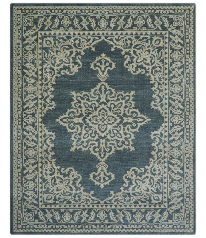 Idris Custom Made Turkish Design Gray And Ivory Hand Knotted Wool Rug - The Rug Decor