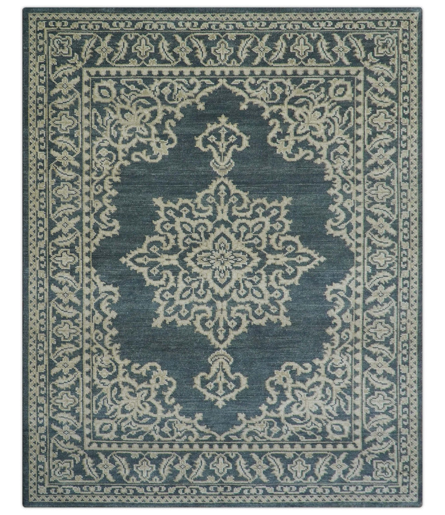 Idris Custom Made Turkish Design Gray And Ivory Hand Knotted Wool Rug - The Rug Decor