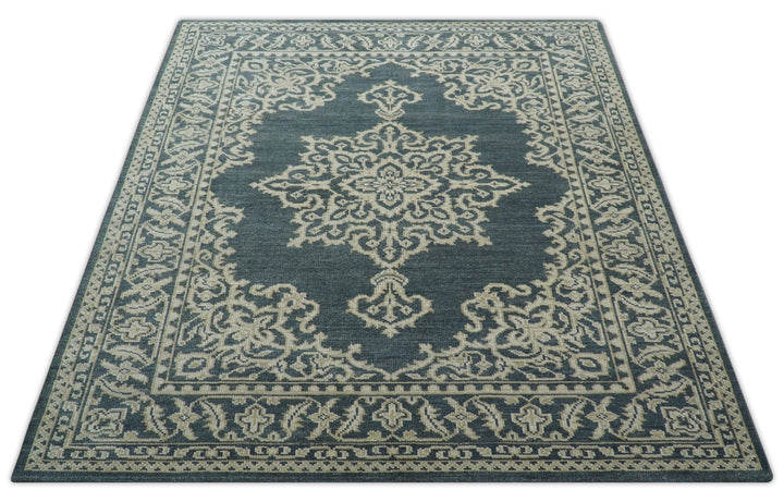 Idris Custom Made Turkish Design Gray And Ivory Hand Knotted Wool Rug - The Rug Decor