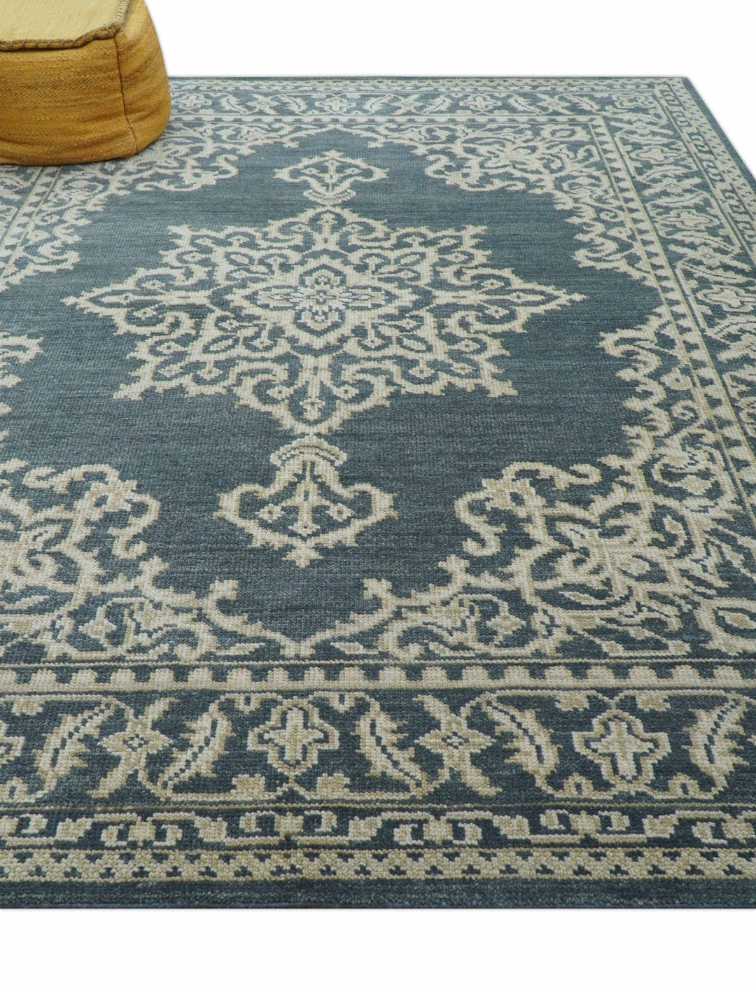 Idris Custom Made Turkish Design Gray And Ivory Hand Knotted Wool Rug - The Rug Decor
