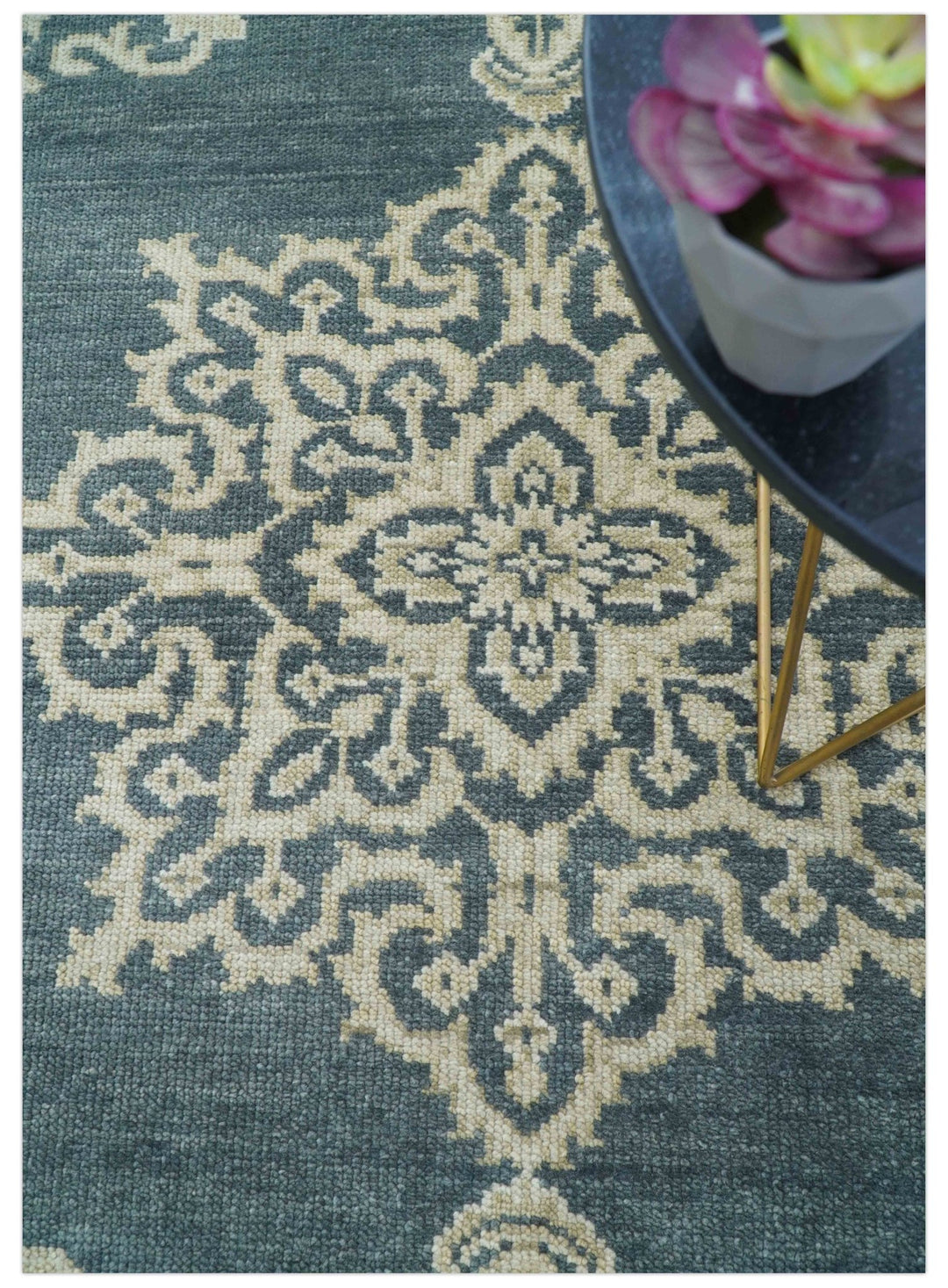 Idris Custom Made Turkish Design Gray And Ivory Hand Knotted Wool Rug - The Rug Decor