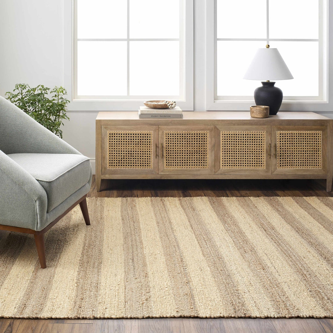 Ilkay Modern Stripe Design Tan Hand Woven Jute Area Rug - The Rug Decor