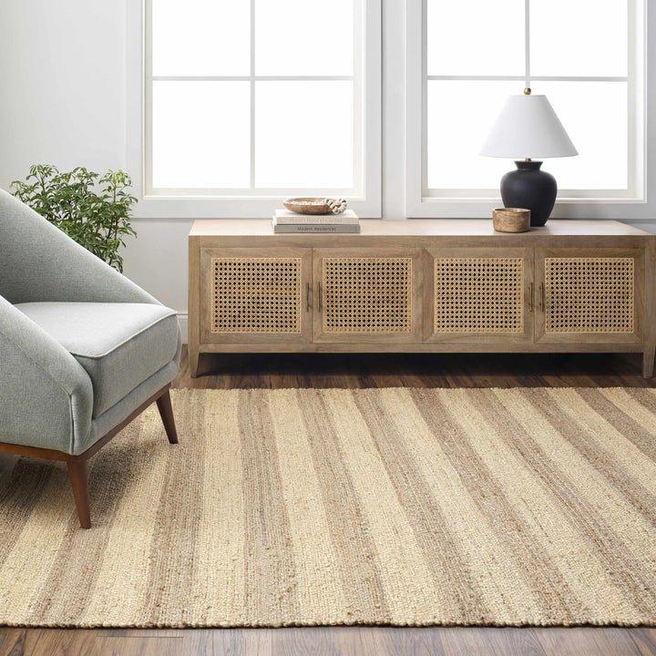 Ilkay Modern Stripe Design Tan Hand Woven Jute Area Rug - The Rug Decor