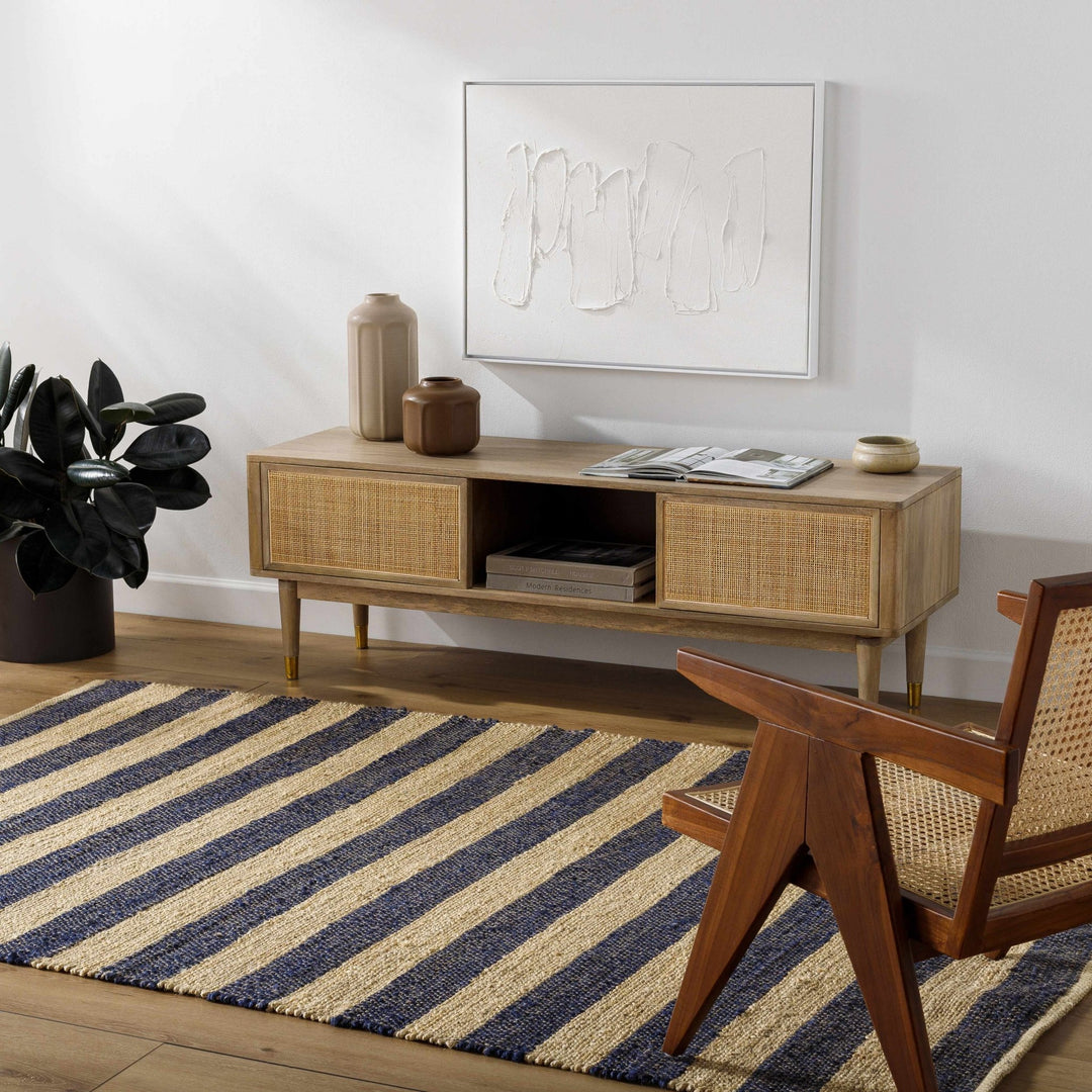 Ilkay Modern Stripes Beige And Black Jute Area Rug - The Rug Decor